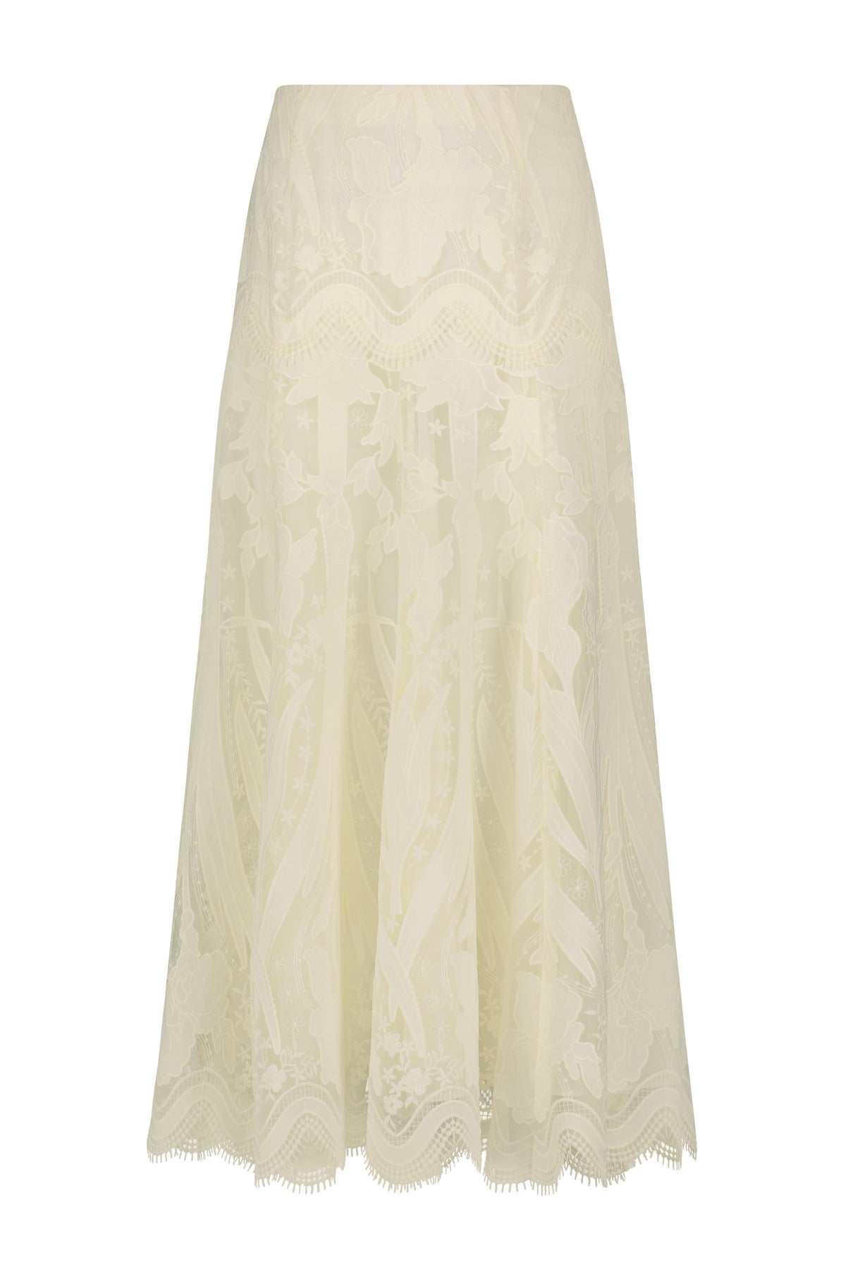 Floral Embroidered Tulle A Line Skirt in Cream