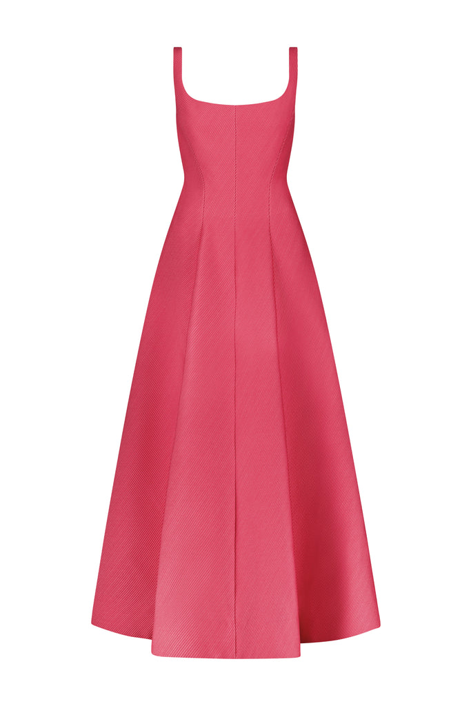 Textured Satin Seam Detail Scoop Neck Midi Dress in Berry