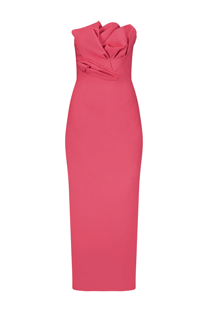 Textured Satin Draped Tulip Sheath in Berry