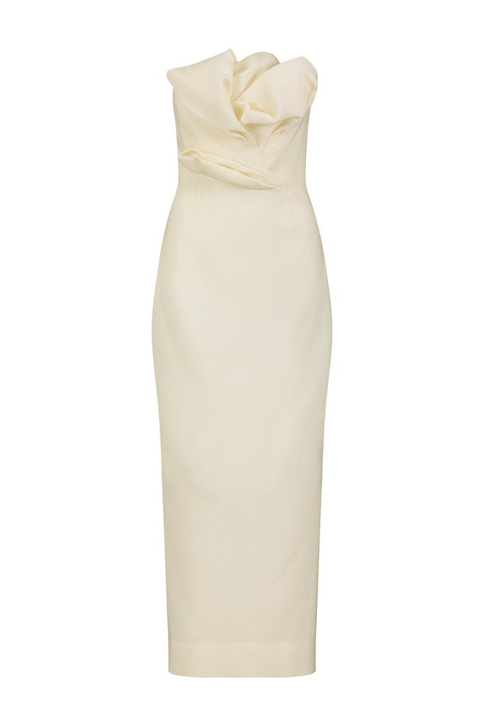 Textured Satin Draped Tulip Sheath in Cream