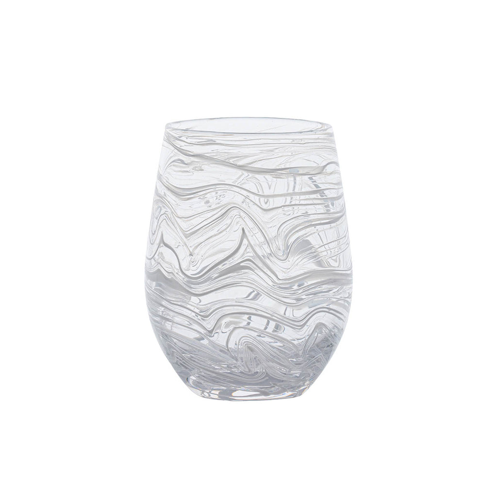 Puro Marbled Stemless Wine Glass in White