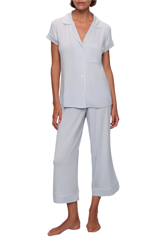Gisele Short Sleeve Crop PJ Set in Ice Blue/Ivory