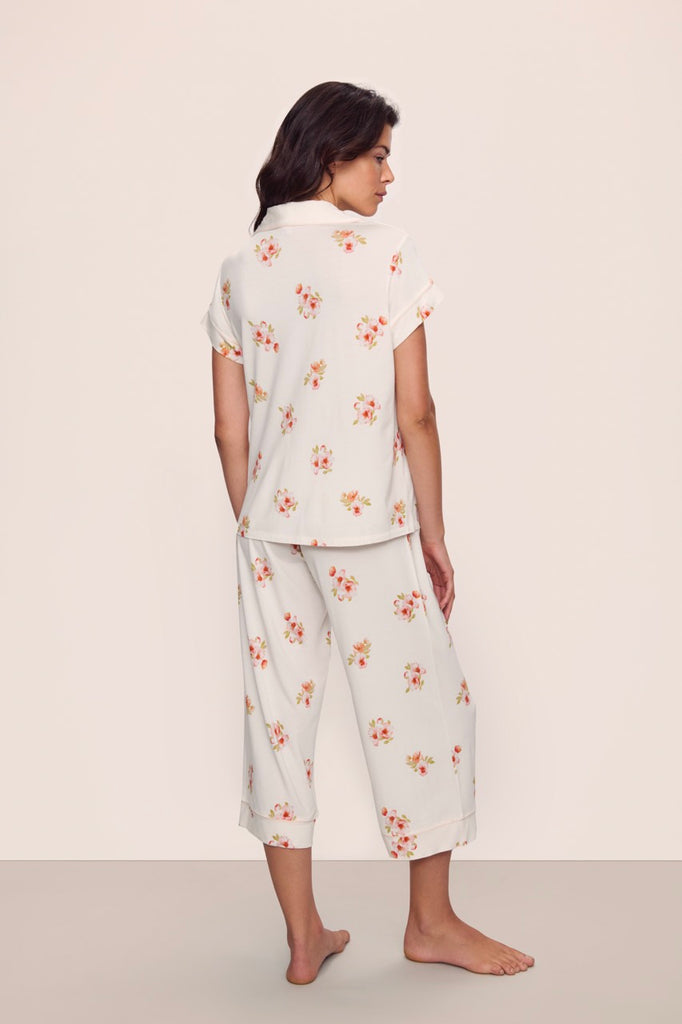Gisele Printed Short Sleeve Crop PJ in Floral Bloom Ivy/Vanilla Cream
