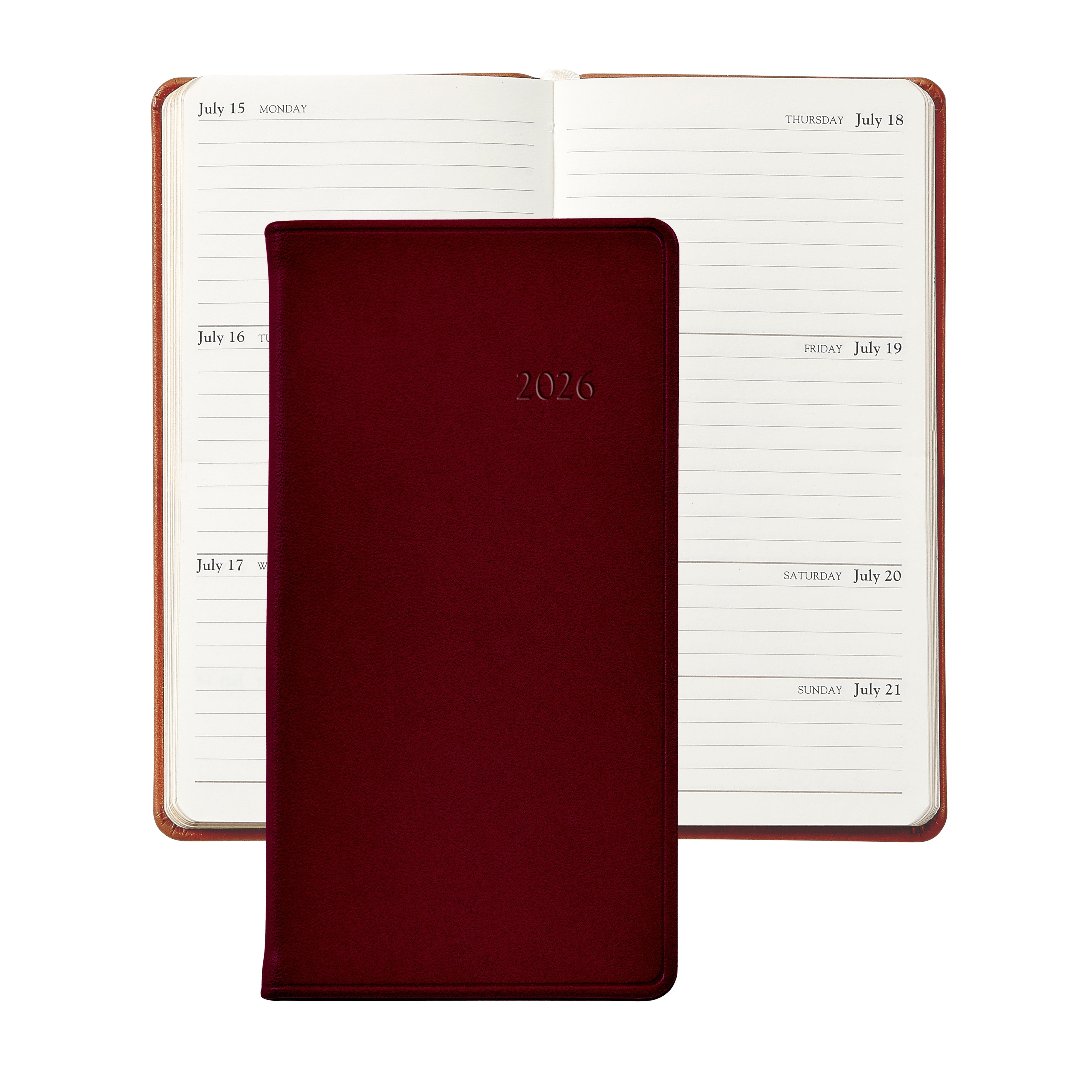 2026 6" Pocket Datebook in Bordeaux Traditional Leather