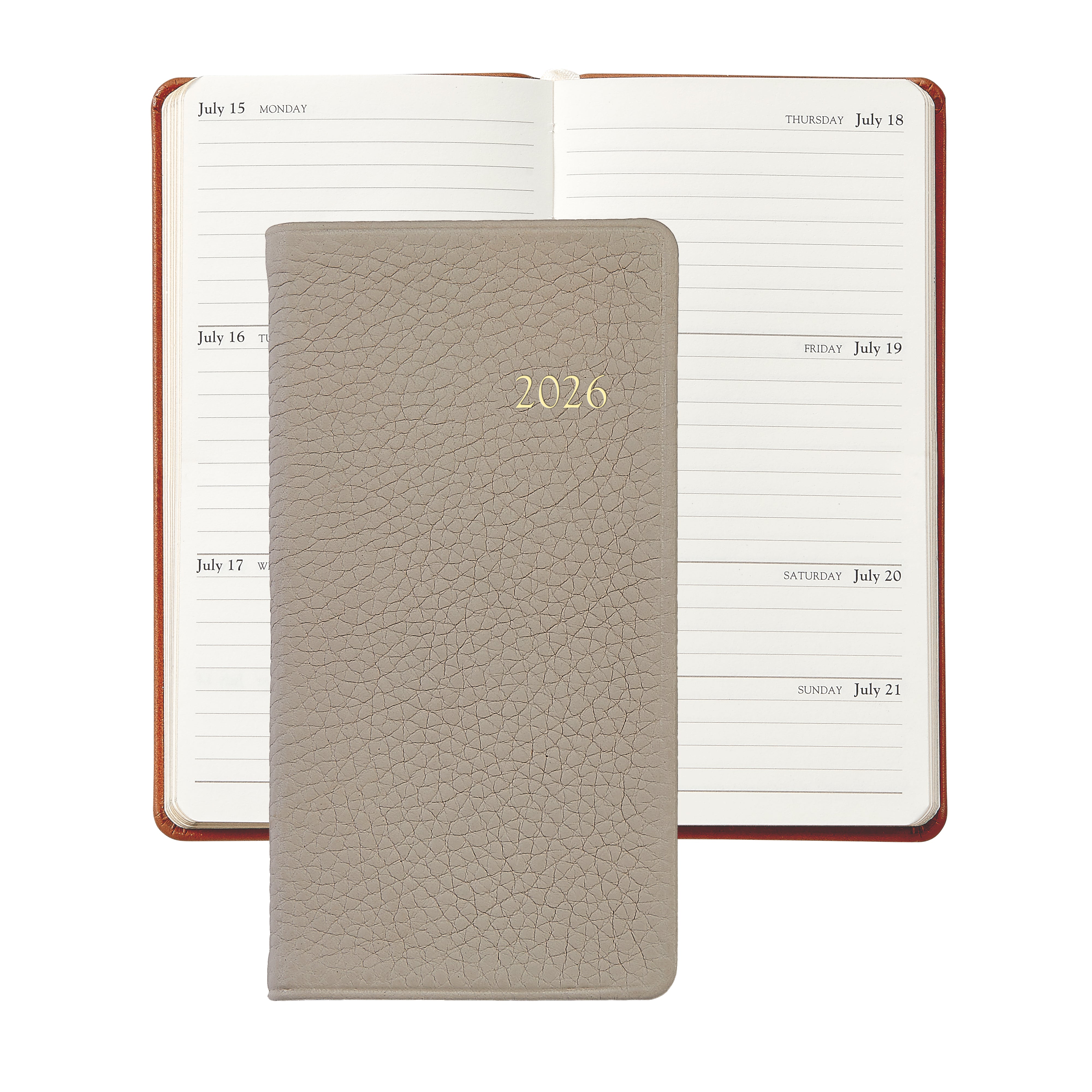2026 6" Pocket Datebook in Beechwood Pebble Grain Leather