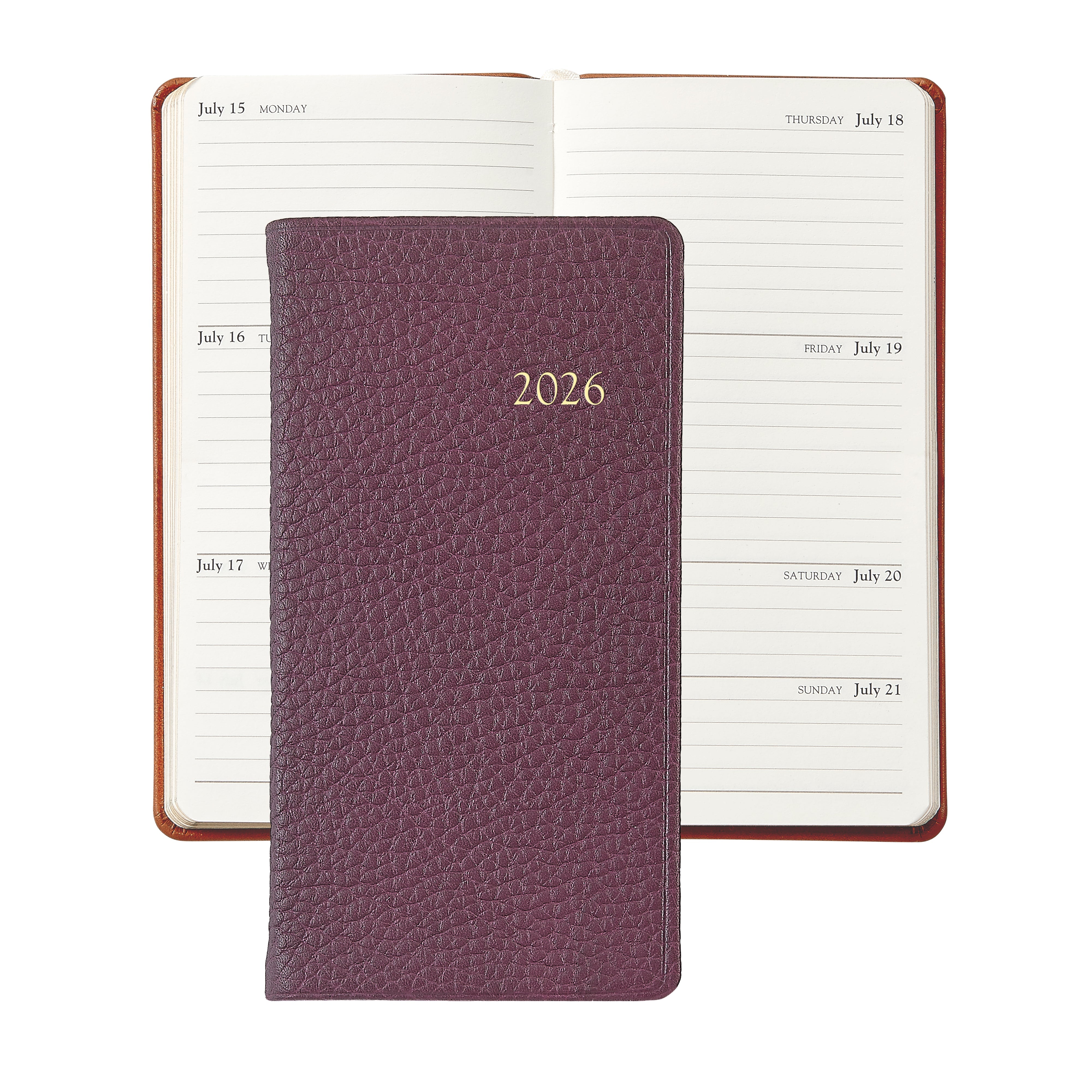 2026 6" Pocket Datebook in Wine Pebble Grain Leather