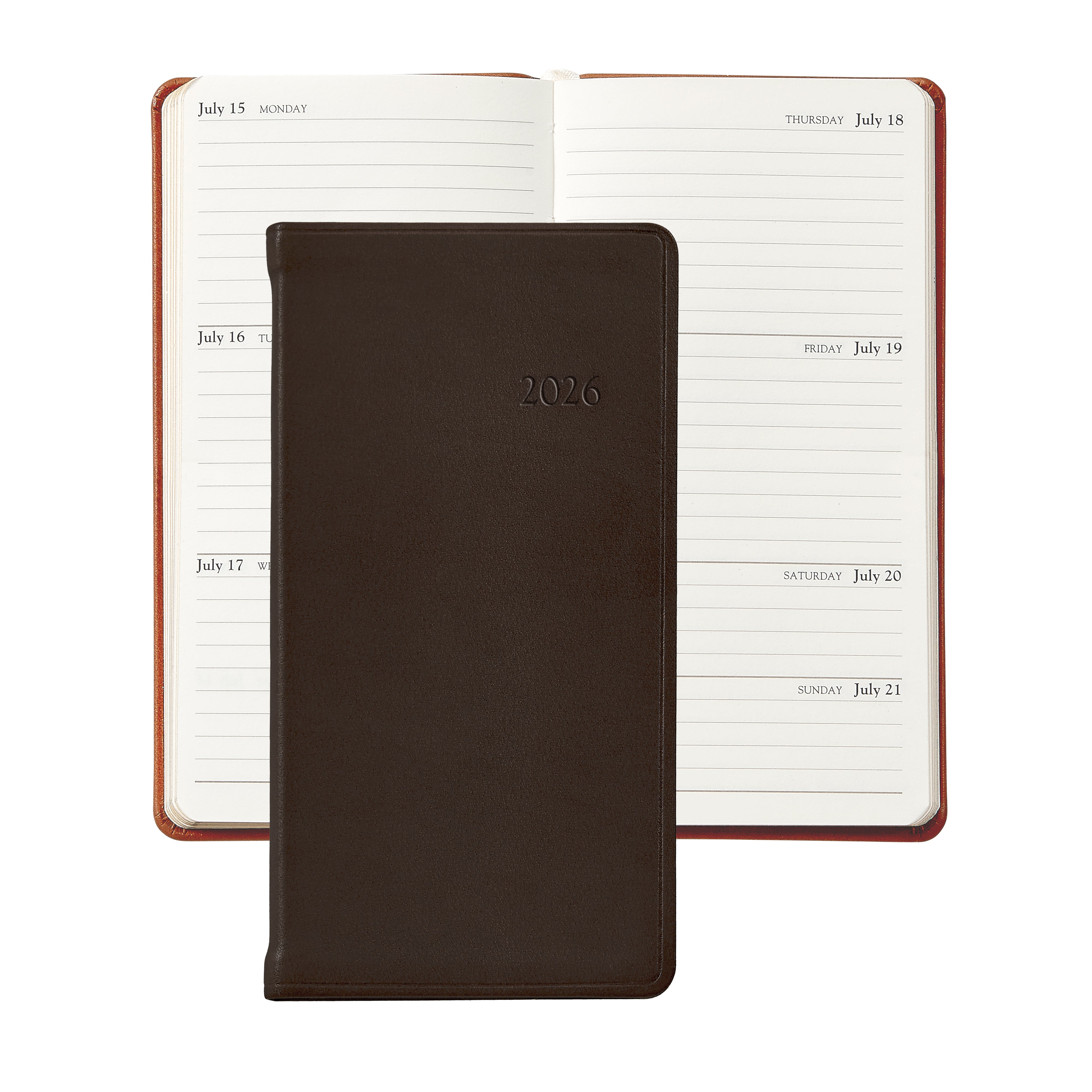 2026 6" Pocket Datebook in Brown Traditional Leather