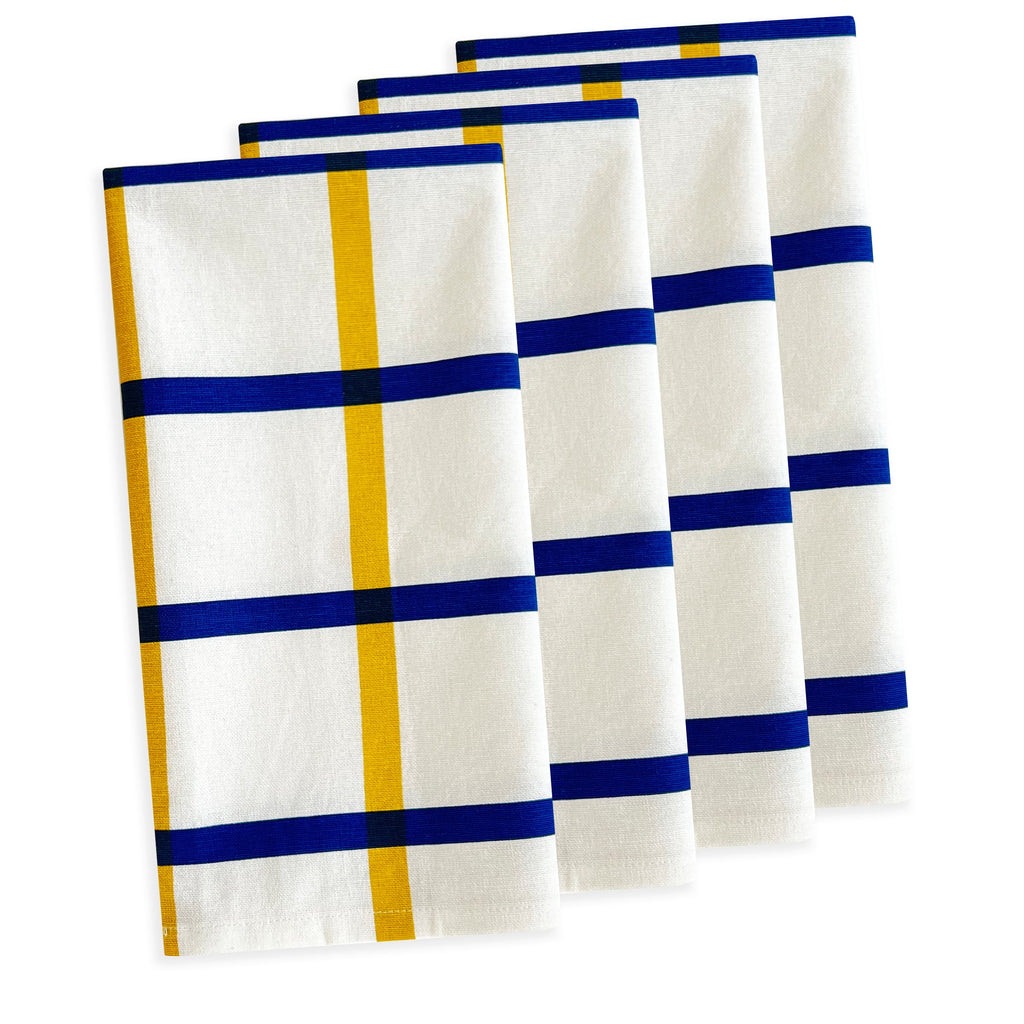 Plaid Dinner Napkins in Blue & Yellow, Set of 4