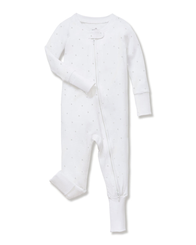 Baby’s Pima Peekaboo Romper in Grey Stars