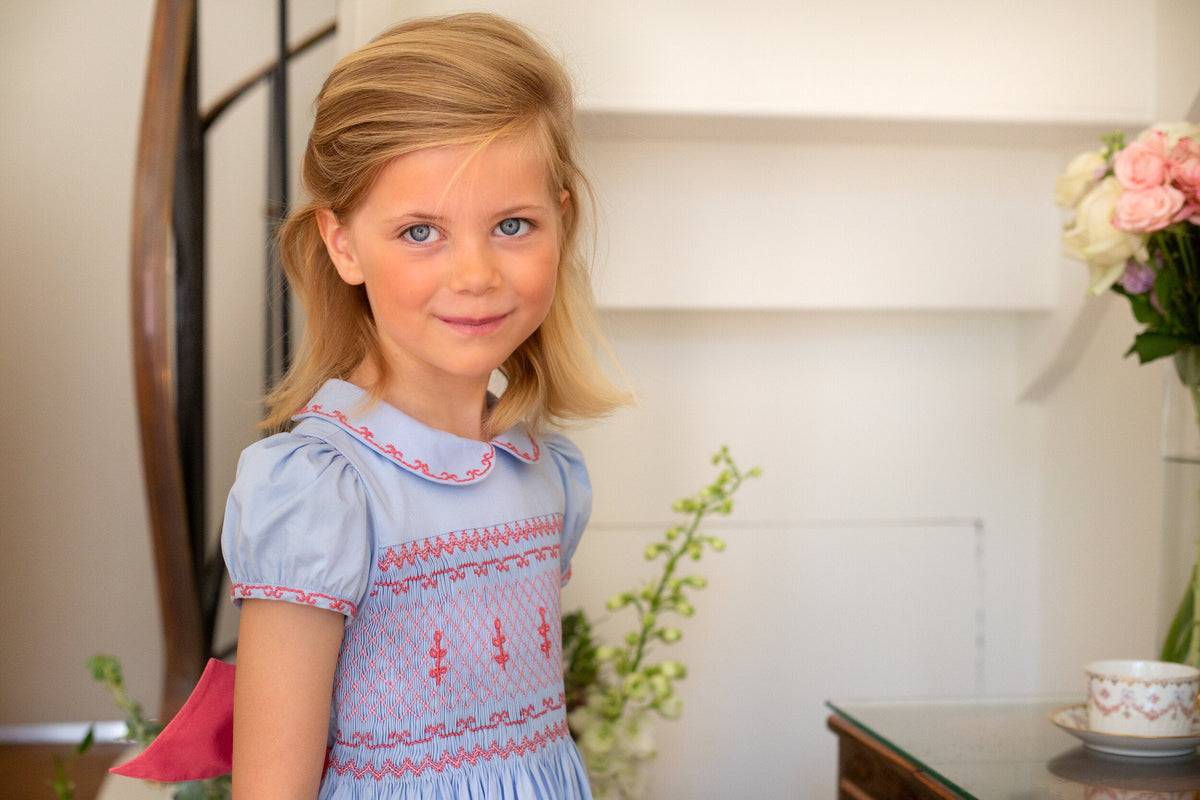 Princess Charlotte Heirloom Blue Smocked Dress