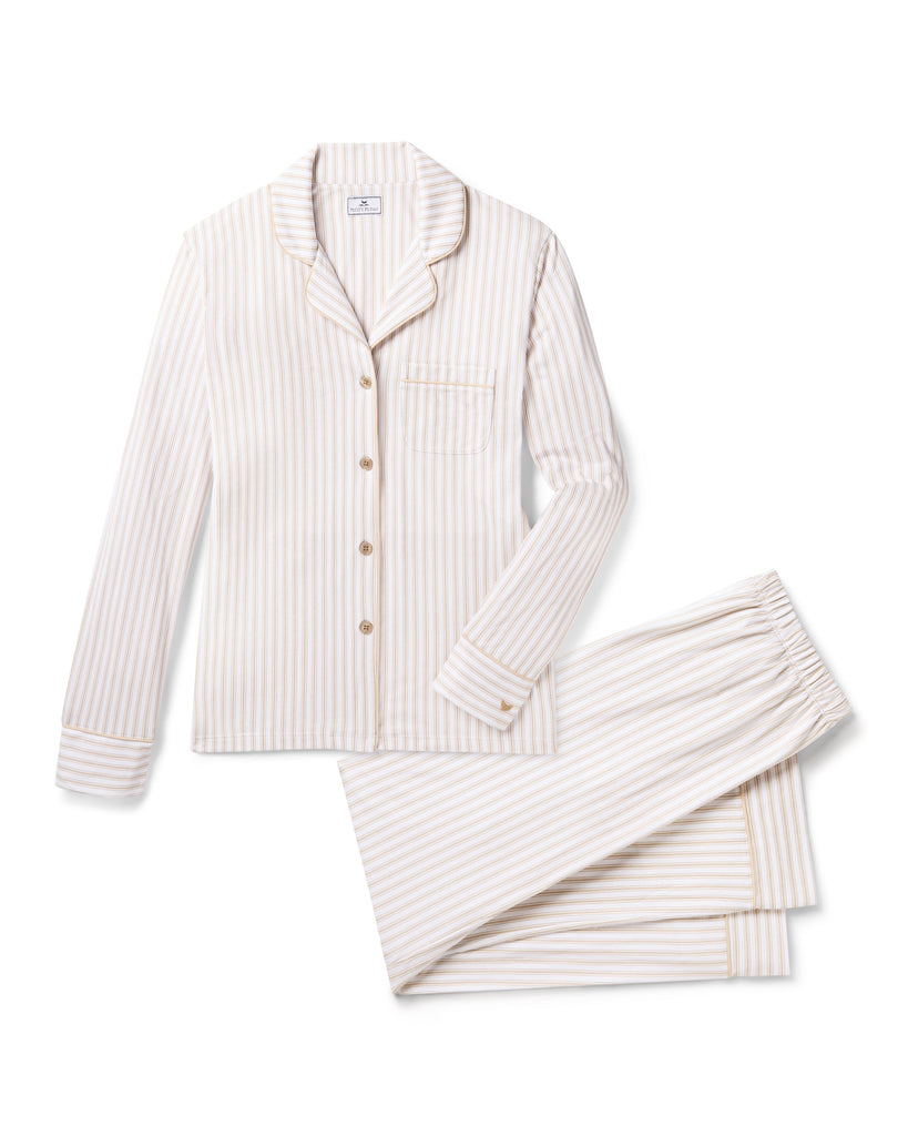 Women’s Pima Pajama Set in Camel Ticking