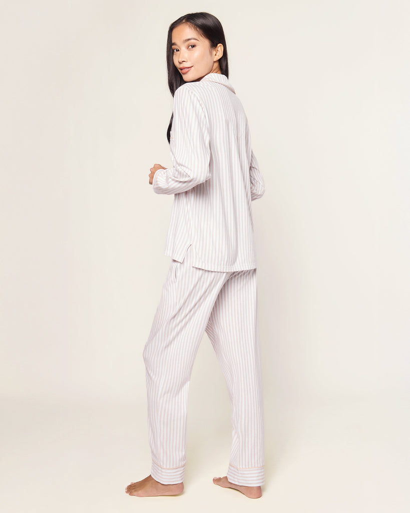 Women’s Pima Pajama Set in Camel Ticking