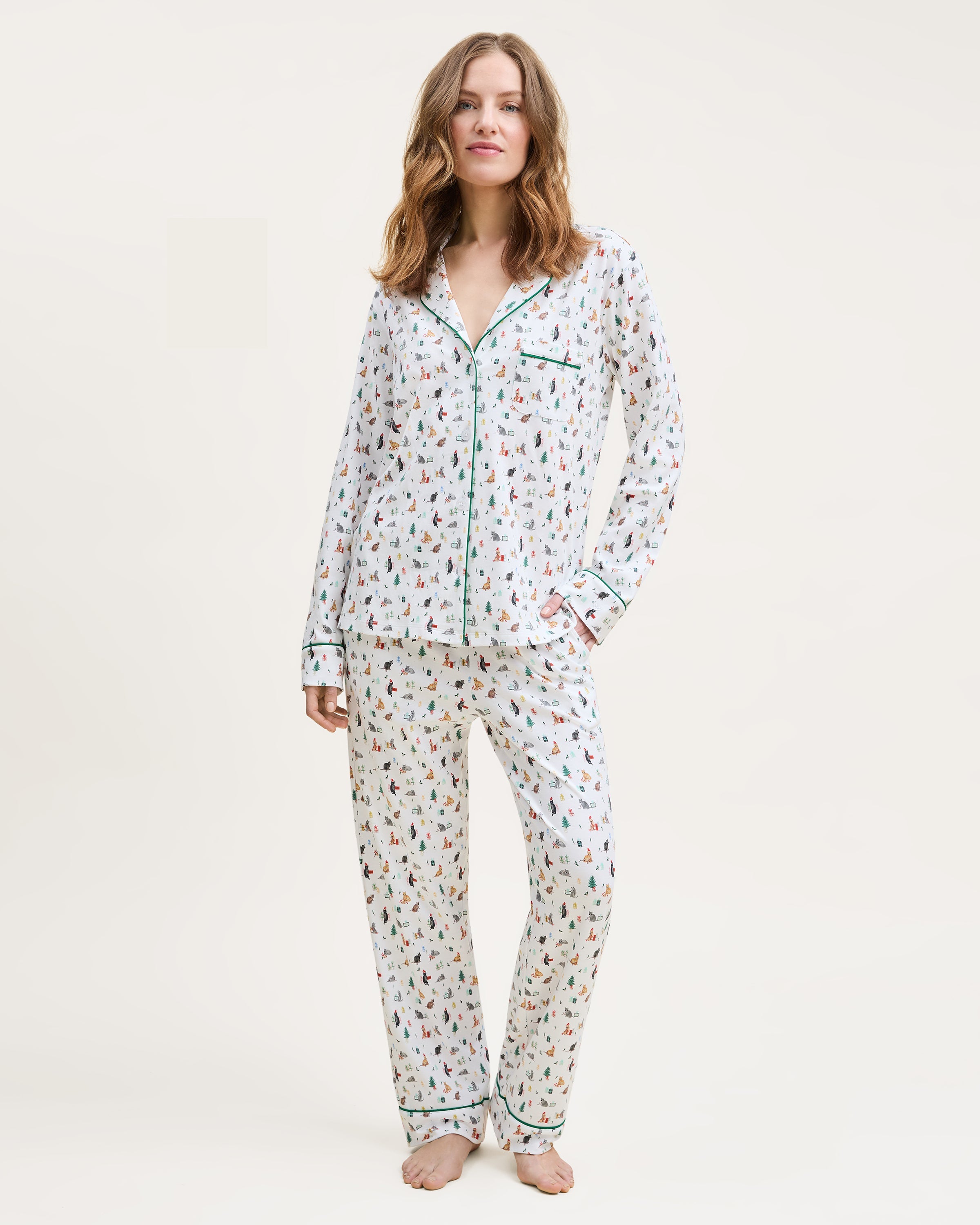 Women’s Pima Pajama Set in Merry Meow