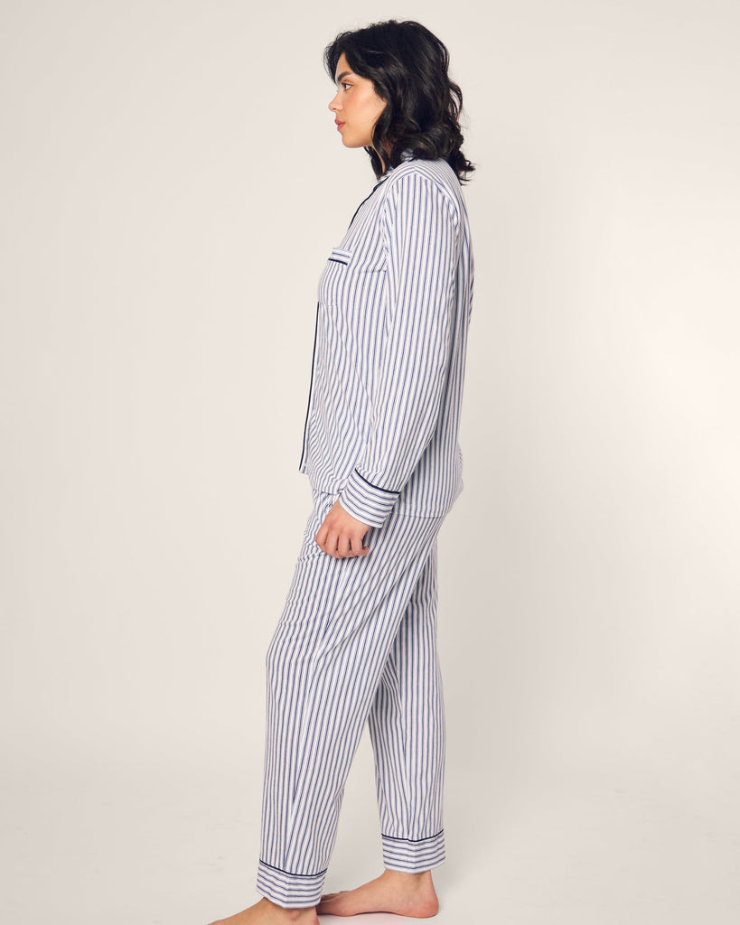 Women’s Pima Pajama Set in Navy French Ticking