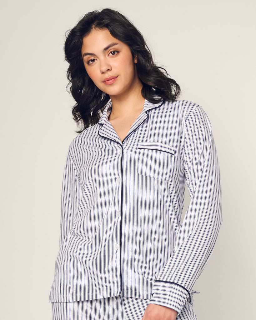 Women’s Pima Pajama Set in Navy French Ticking