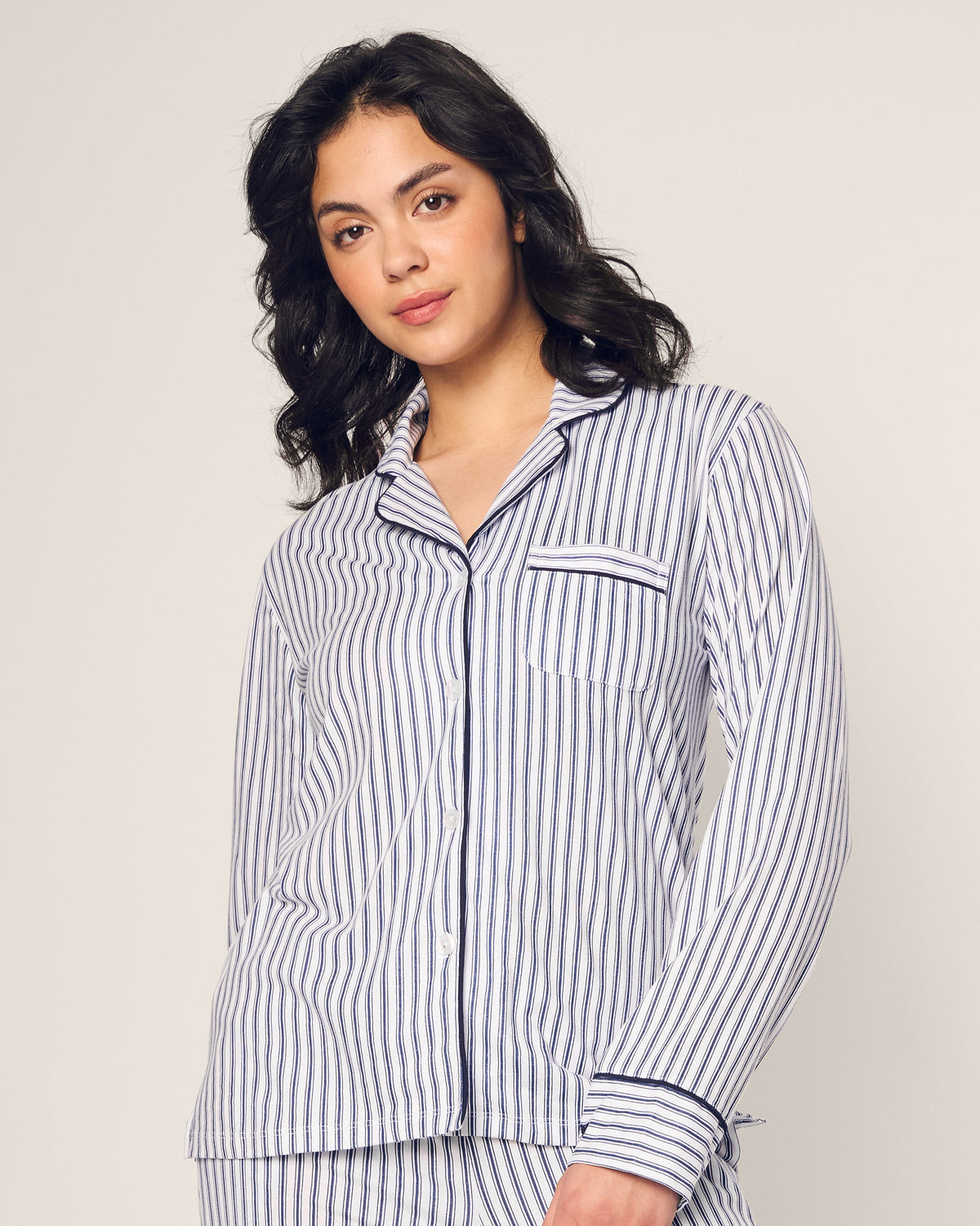 Women’s Pima Pajama Set in Navy French Ticking