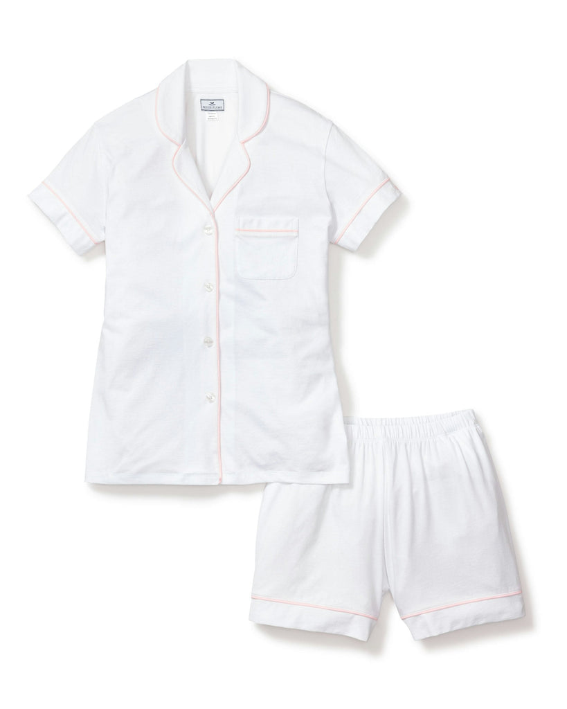 Women’s Pima Short Sleeve Short Set in White & Pink