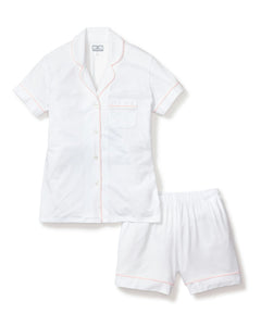 Women’s Pima Short Sleeve Short Set in White & Pink