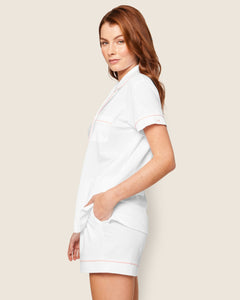 Women’s Pima Short Sleeve Short Set in White & Pink