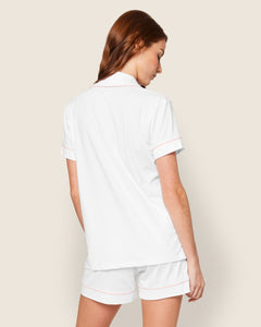 Women’s Pima Short Sleeve Short Set in White & Pink