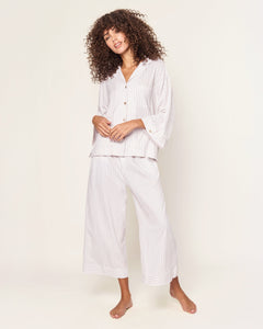 The Olivia Wide Leg Pima Pajama Set in Camel Ticking