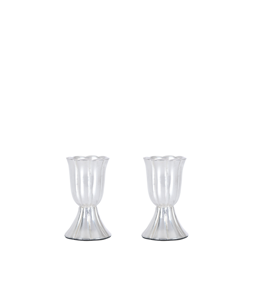 Rebecca Udall Pair of Fluted Candleholders, Silver, Cut Out, White Background