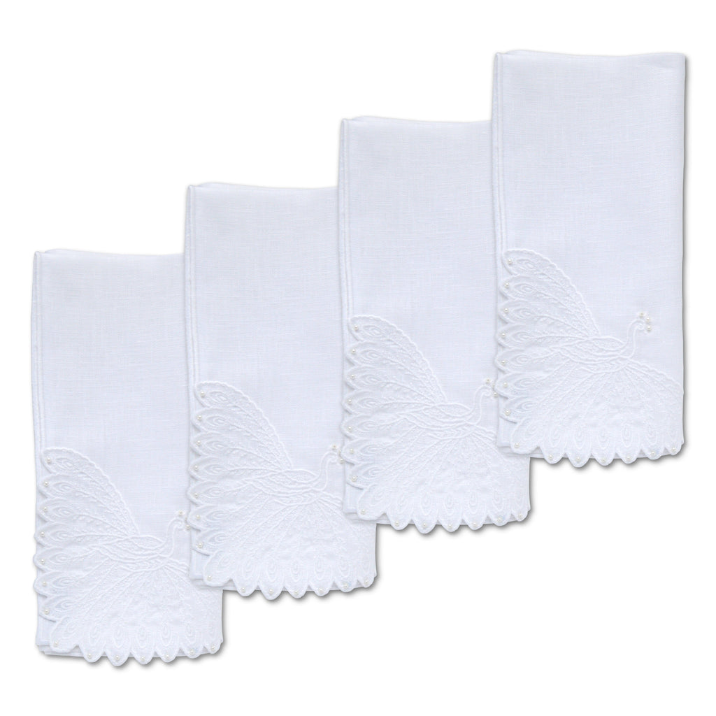White Peacock Dinner Napkins (4) Wedding Hydrangeas Chefanie