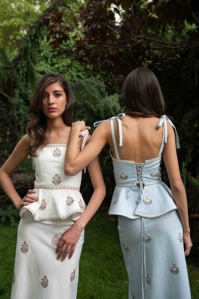 Mina Skirt - Ivory & Pink Rosewater House