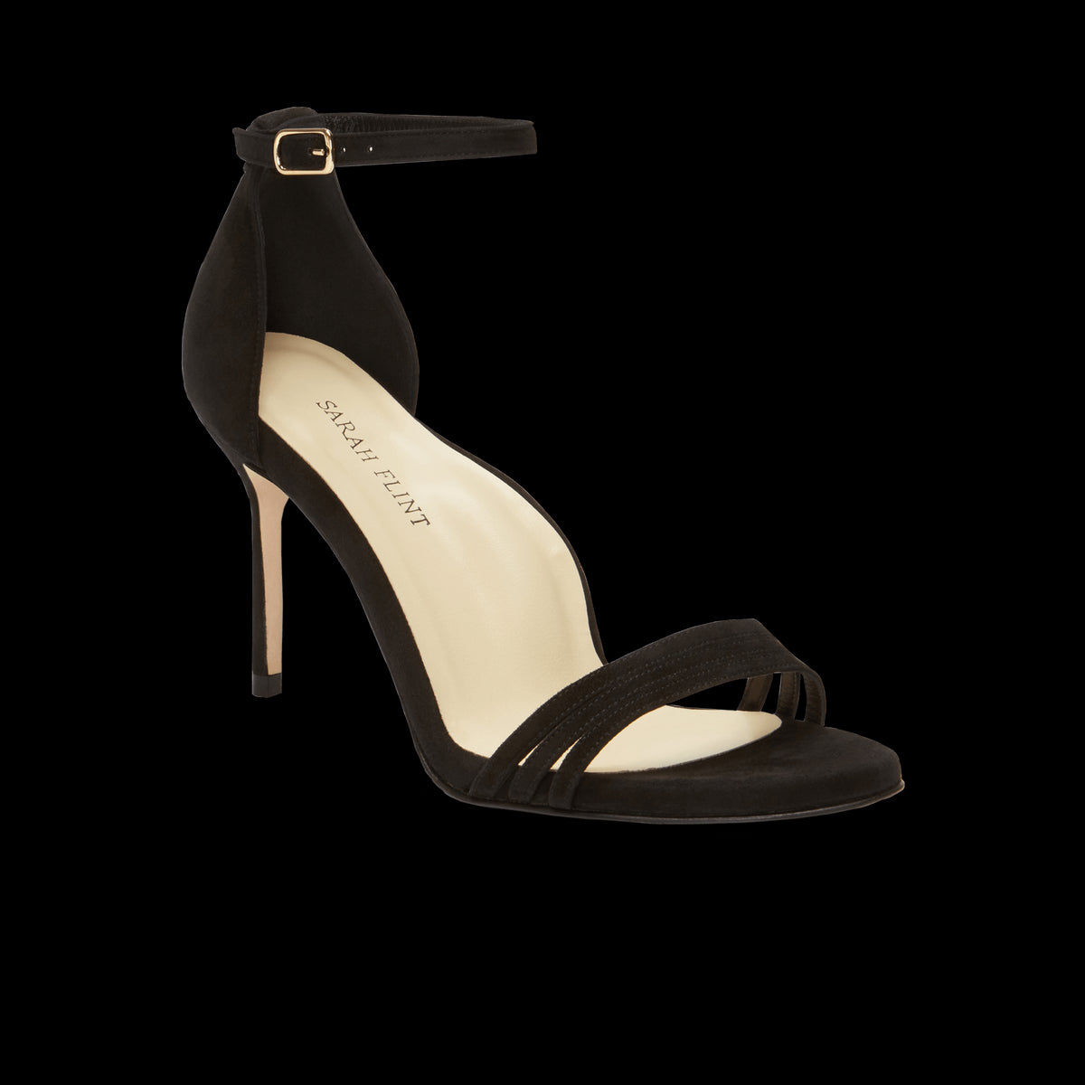 85mm Italian Made Round Toe Perfect Sandal in Black Suede