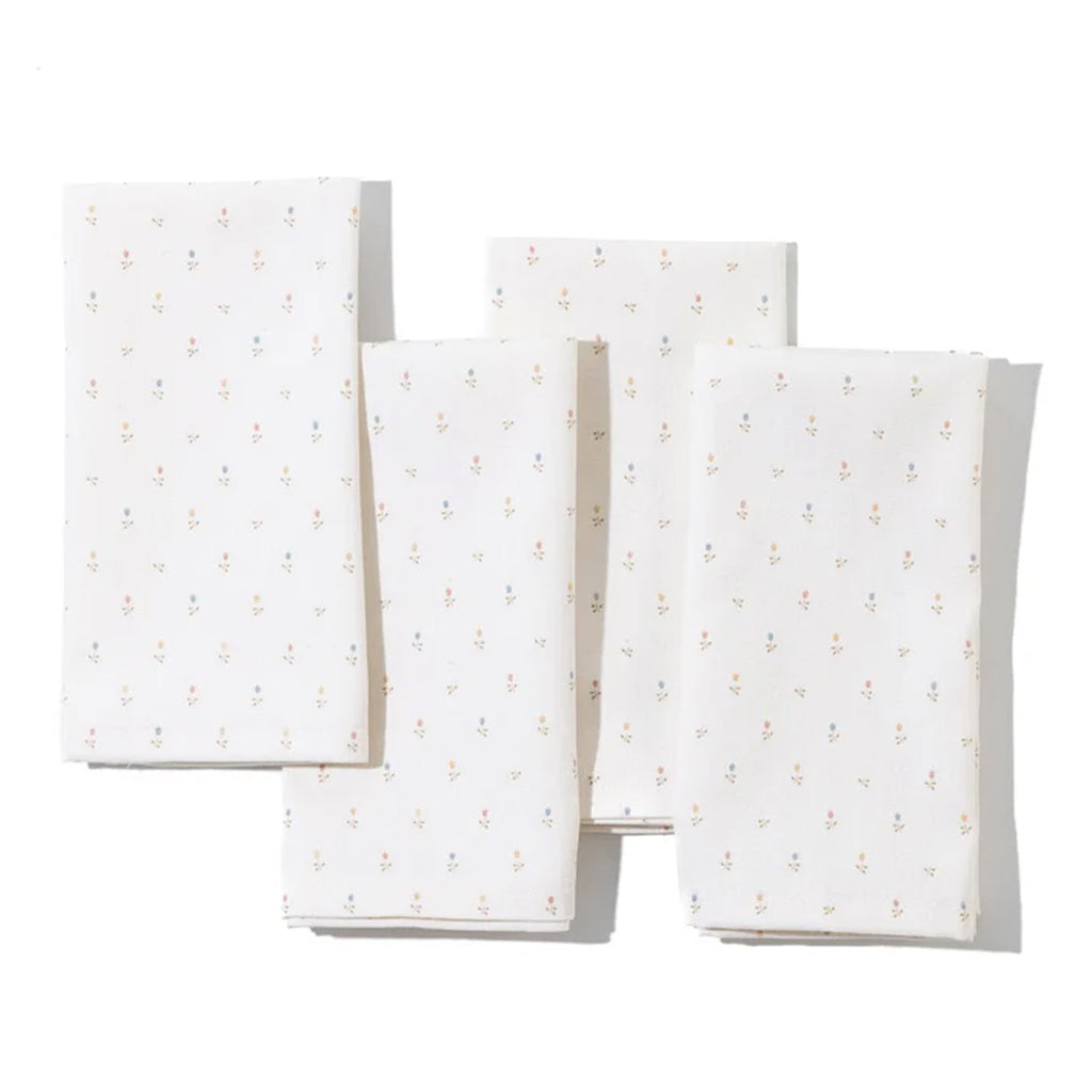 Petite Flower Garden Napkins in White, Set of 4