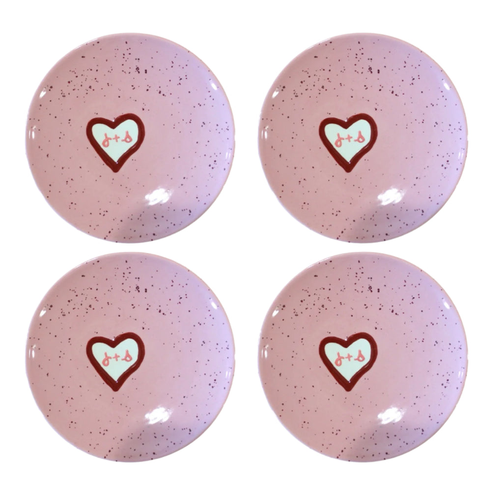 Hand-painted Custom Heart Initial Tiny Plates, Set of 4