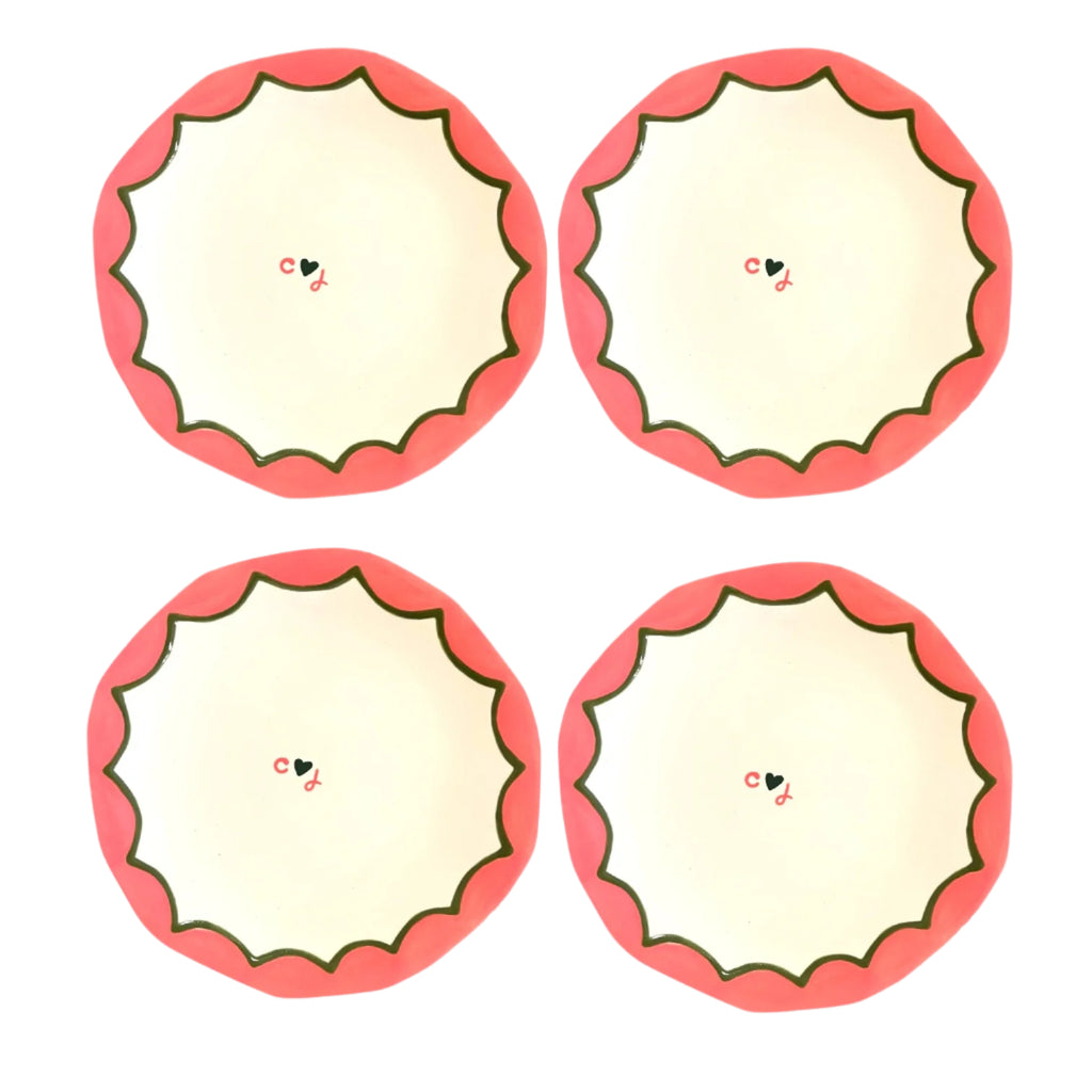 Hand-painted Custom Initial Casual Dinner Plates, Set of 4