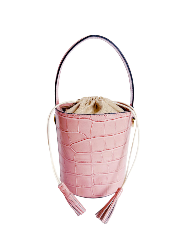 Embossed Croc Bucket Bag in Rose