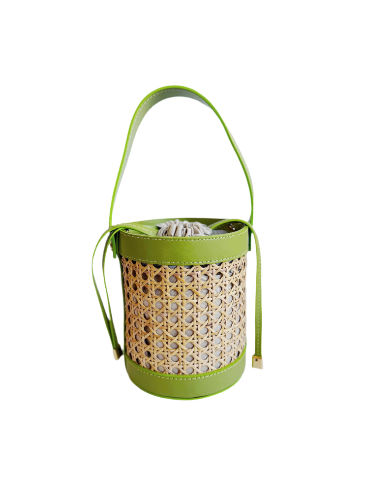 Cane Bucket Bag in Spring Green