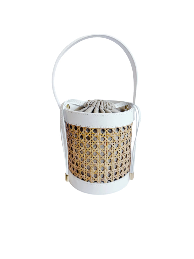 Cane Bucket Bag in White
