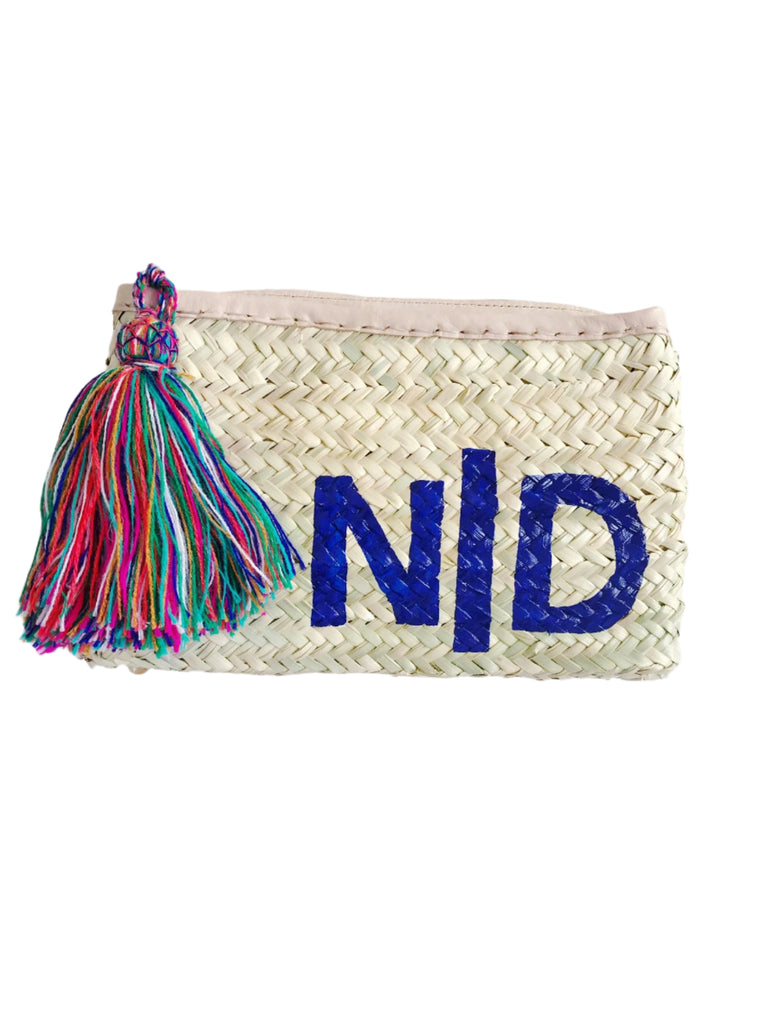 Straw Monogram Clutch