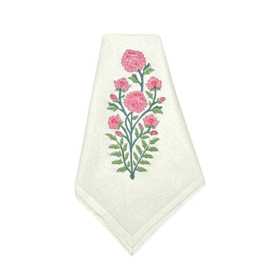 blockprint napkin, motif napkin, pink flower napkin, floral napkin