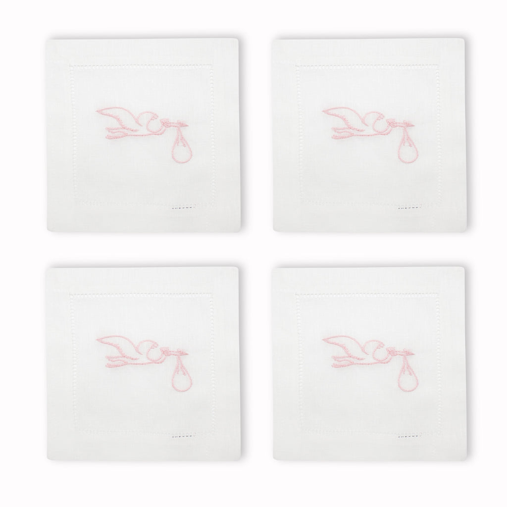 Stork Cocktail Napkins, Set of 4 Chefanie Pink