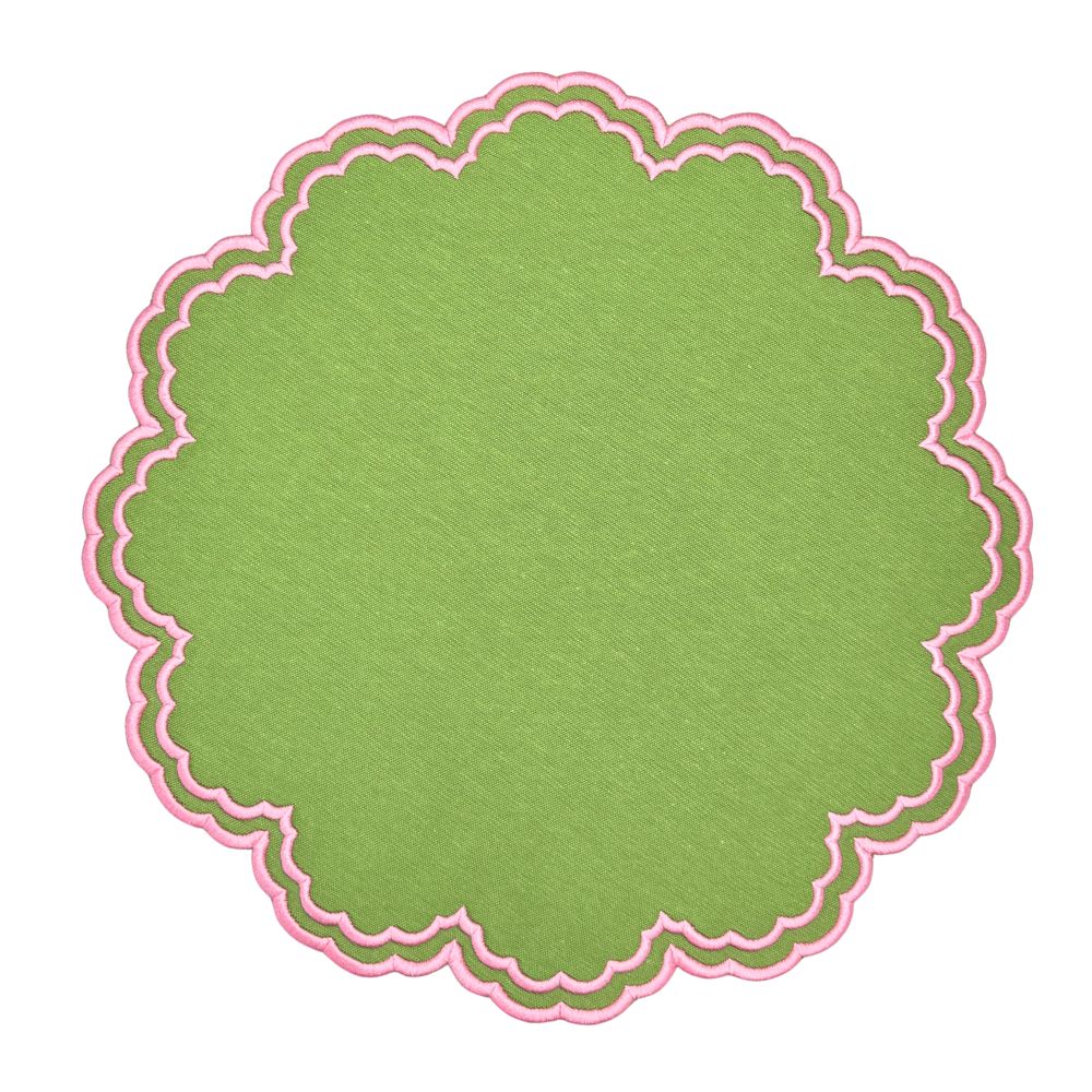 Green luxury placemat with pink embroidery