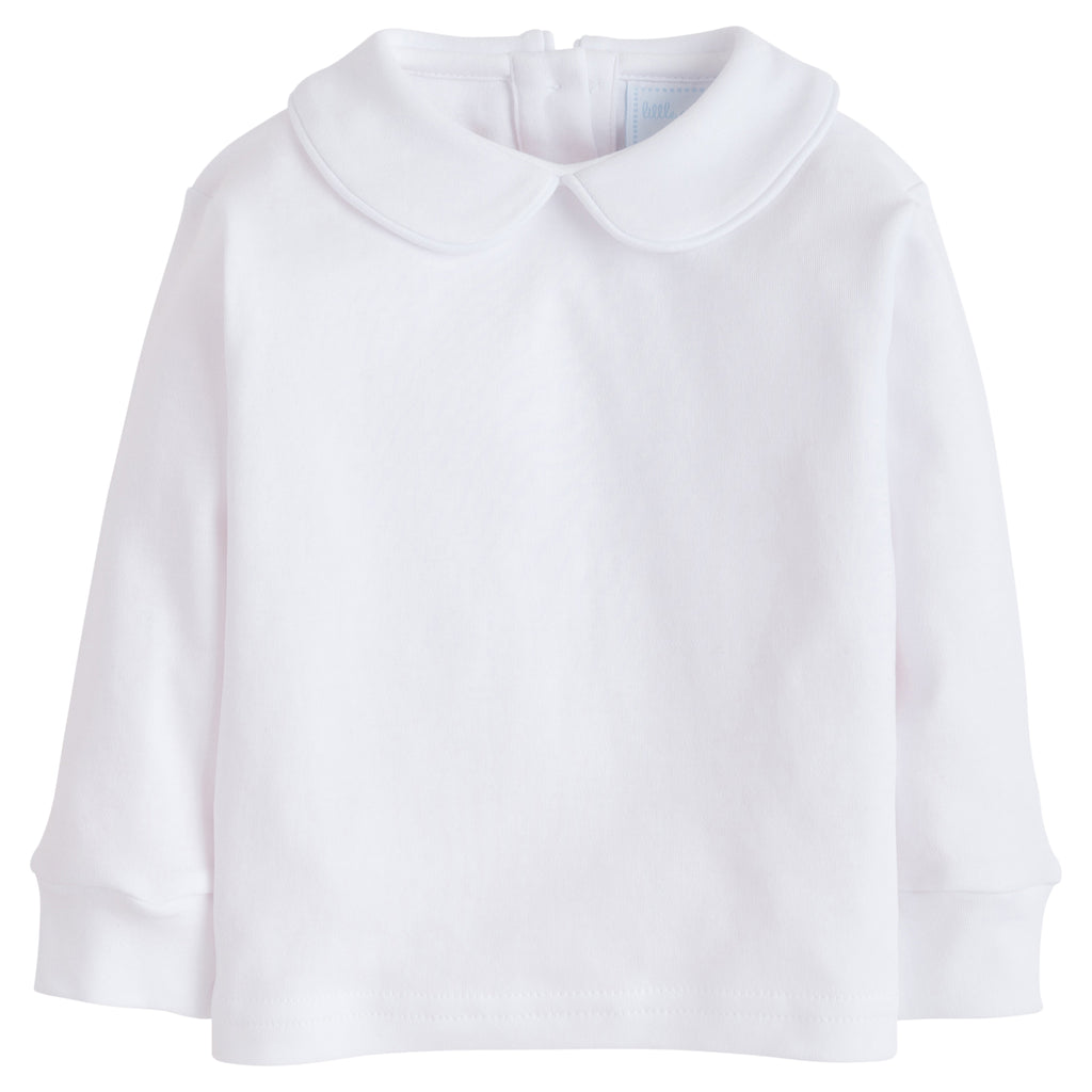 little english classic childrens clothing boys white shirt with peter pan collar and white piping on the collar