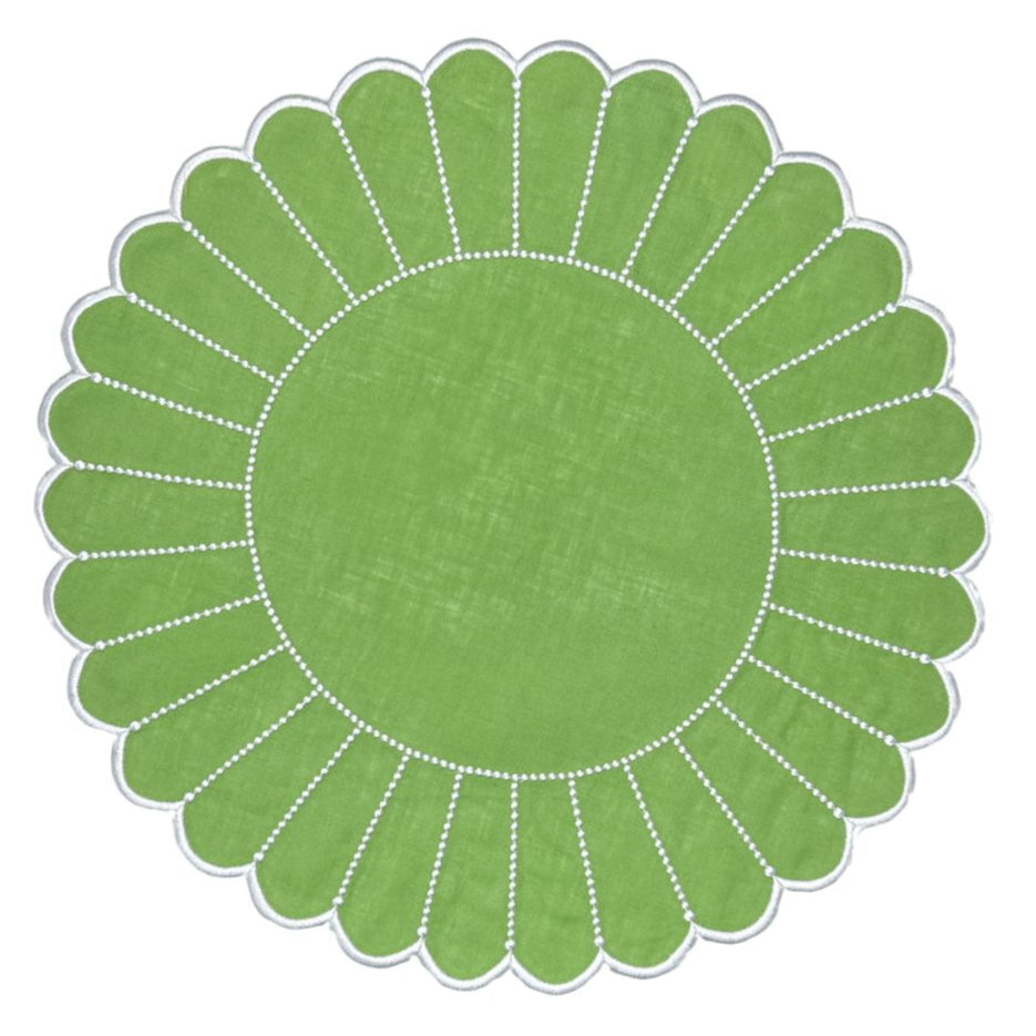 Pippa linen green placemat with white embroidery, linen placemat, embroidered placemat, luxury placemat