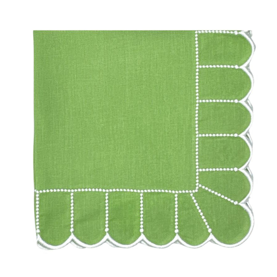 Pippa linen napkin in Green and white embroidery, linen napkin, embroidered napkin, green napkin