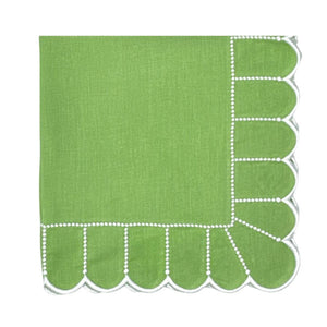 Pippa linen napkin in Green and white embroidery, linen napkin, embroidered napkin, green napkin