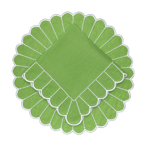 Pippa linen in napkin in Green and white embroidery and placemat