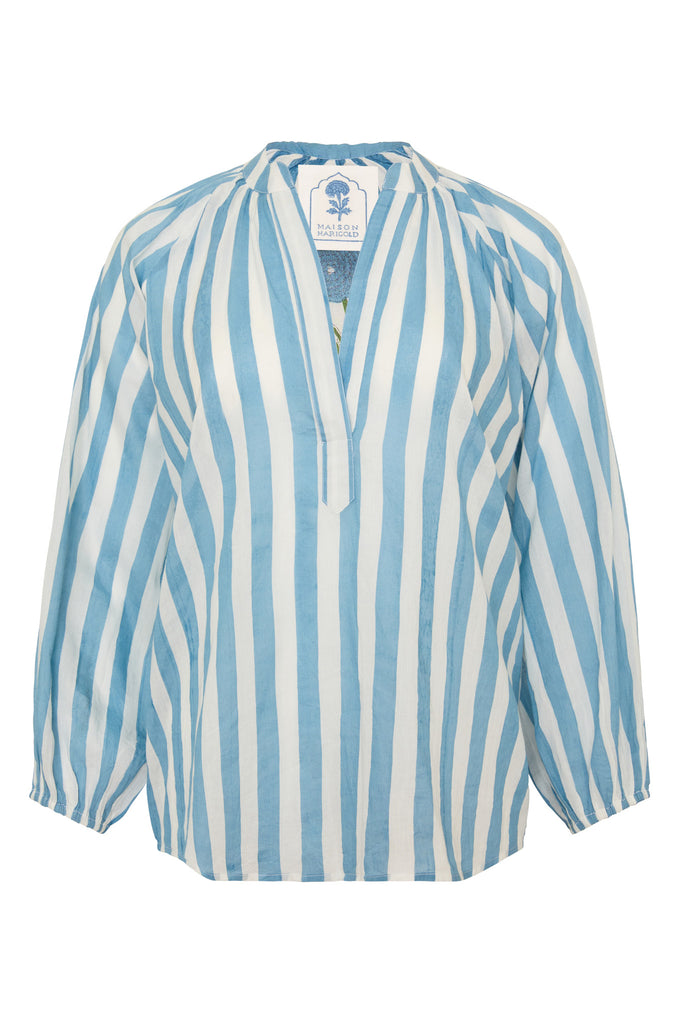 Porto Popover Top in Blue Stripe