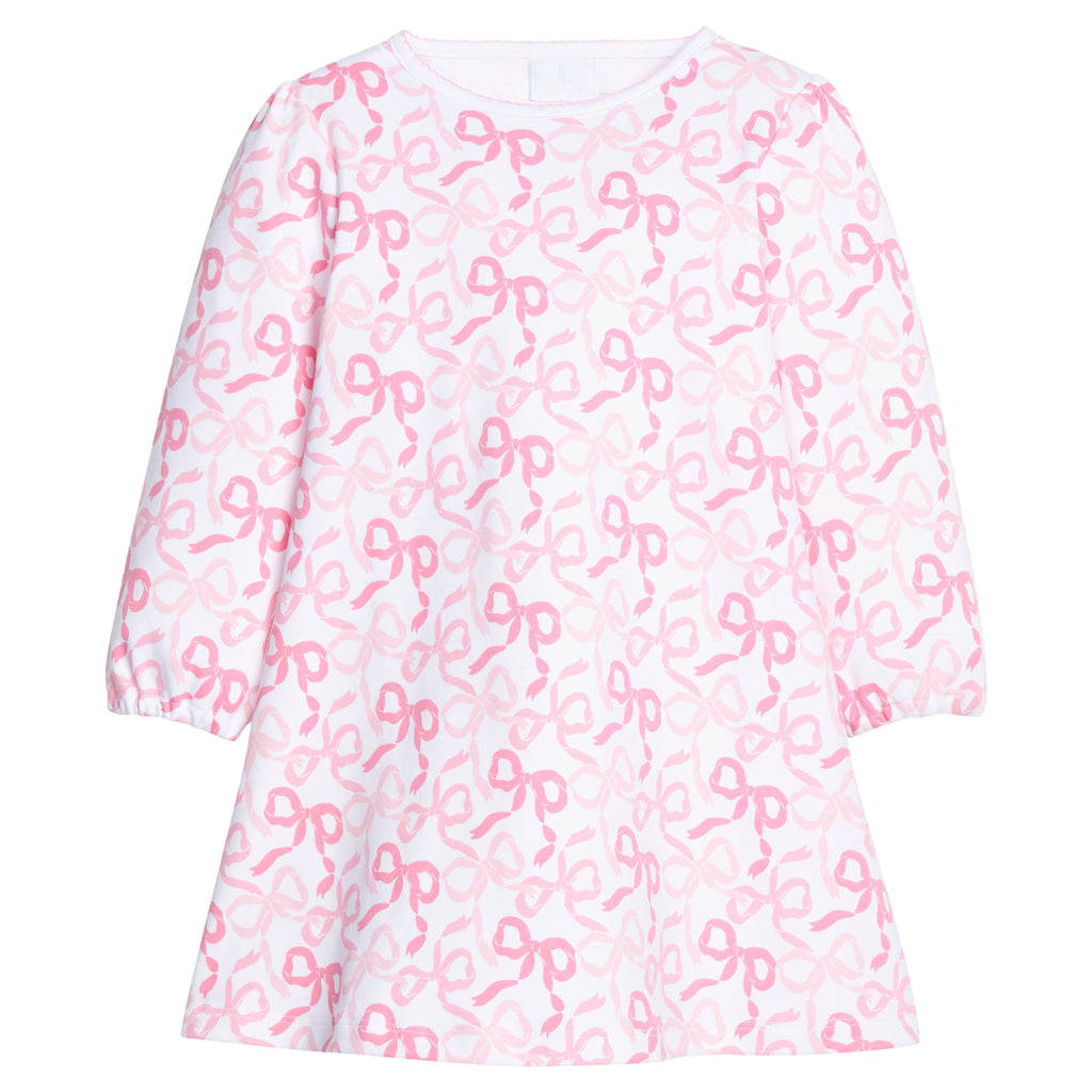 little english classic children's clothing girls printed knit t-shirt dress with pink bow print