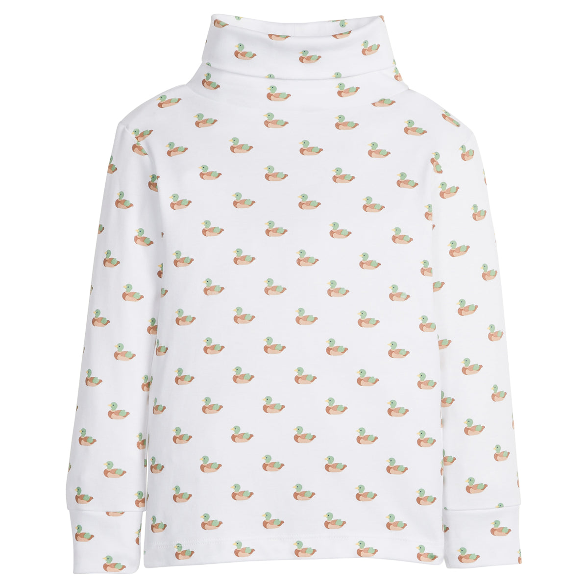 little english classic children's clothing boys white turtleneck with all over mallard print