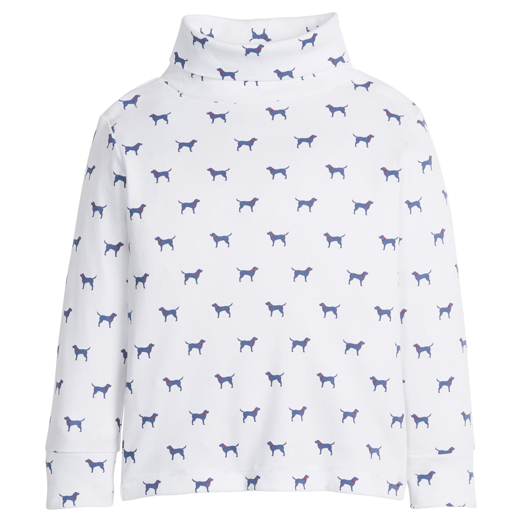little english classic children's clothing boys white turtleneck with navy labs all over print