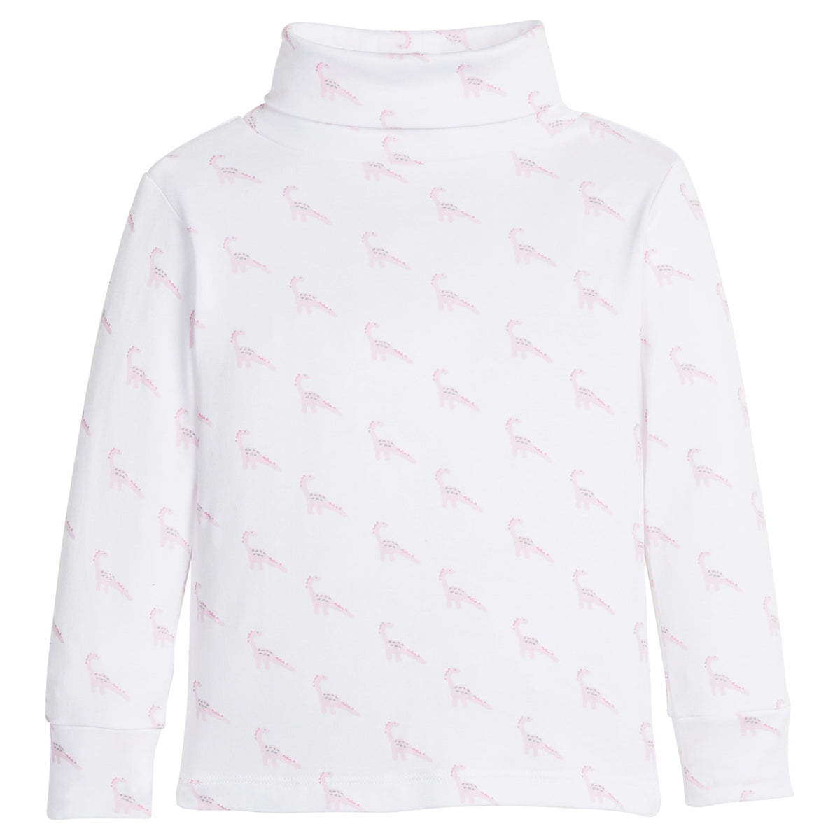 little english classic children's clothing girls white turtleneck with pink dinosaur print