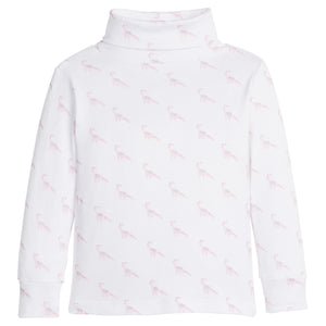 little english classic children's clothing girls white turtleneck with pink dinosaur print